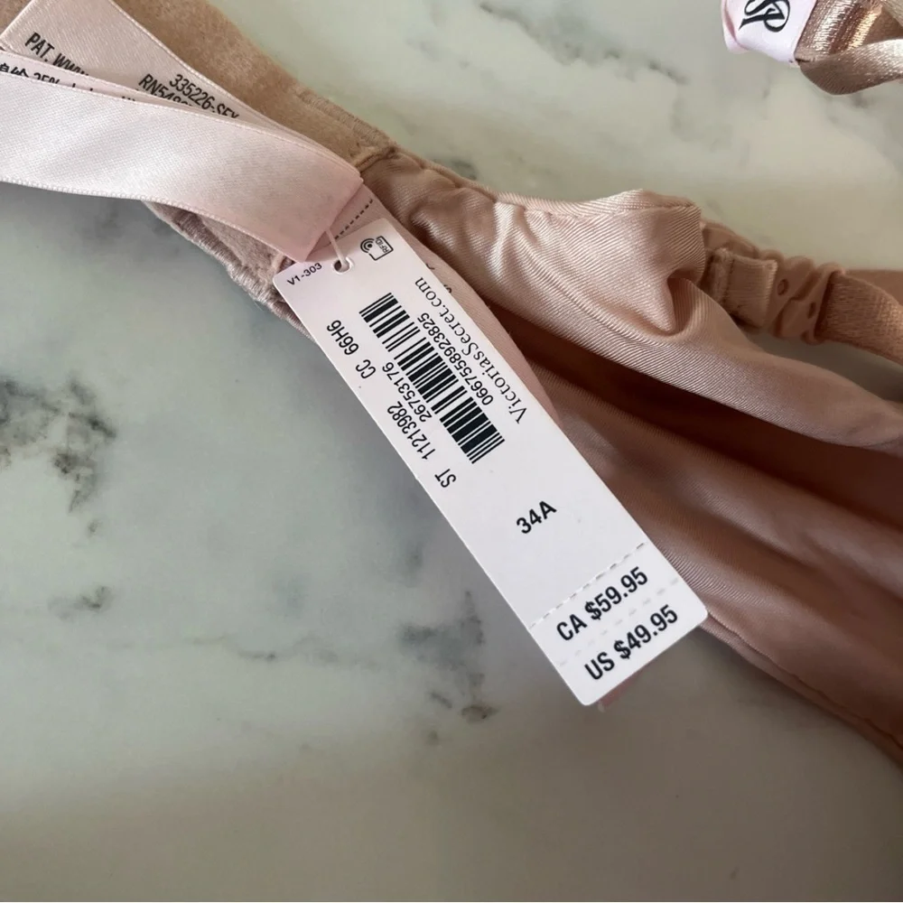 NWT Victoria's Secret Bombshell Push Up Bra 34A Beige Add 2 Cup Sizes - Picture 4 of 6